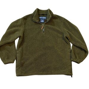 Vintage Lands’ End Cozy Deep Fleece 1/4 Zip Pullover Green Pockets USA Med/10-12